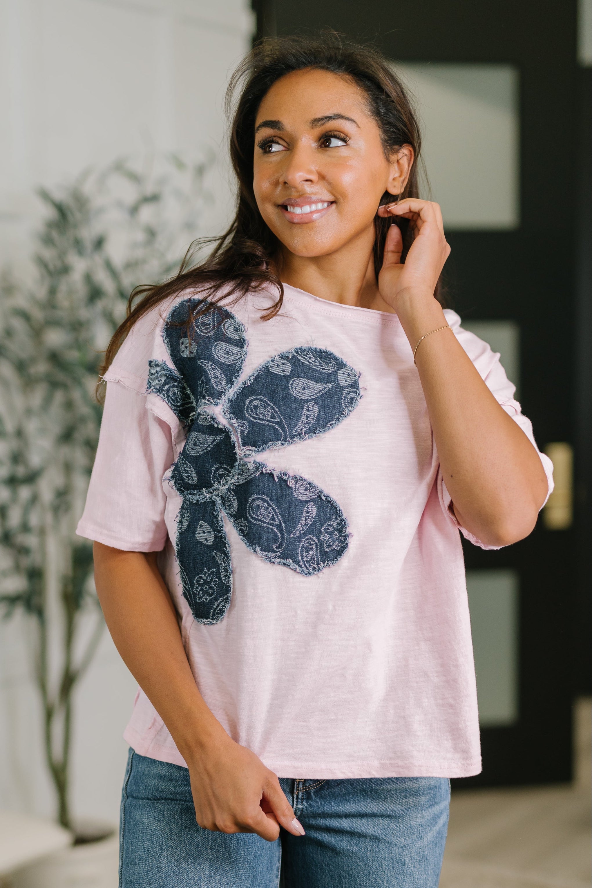 Haptics Exactly My Type Paisley Floral Applique Top Womens