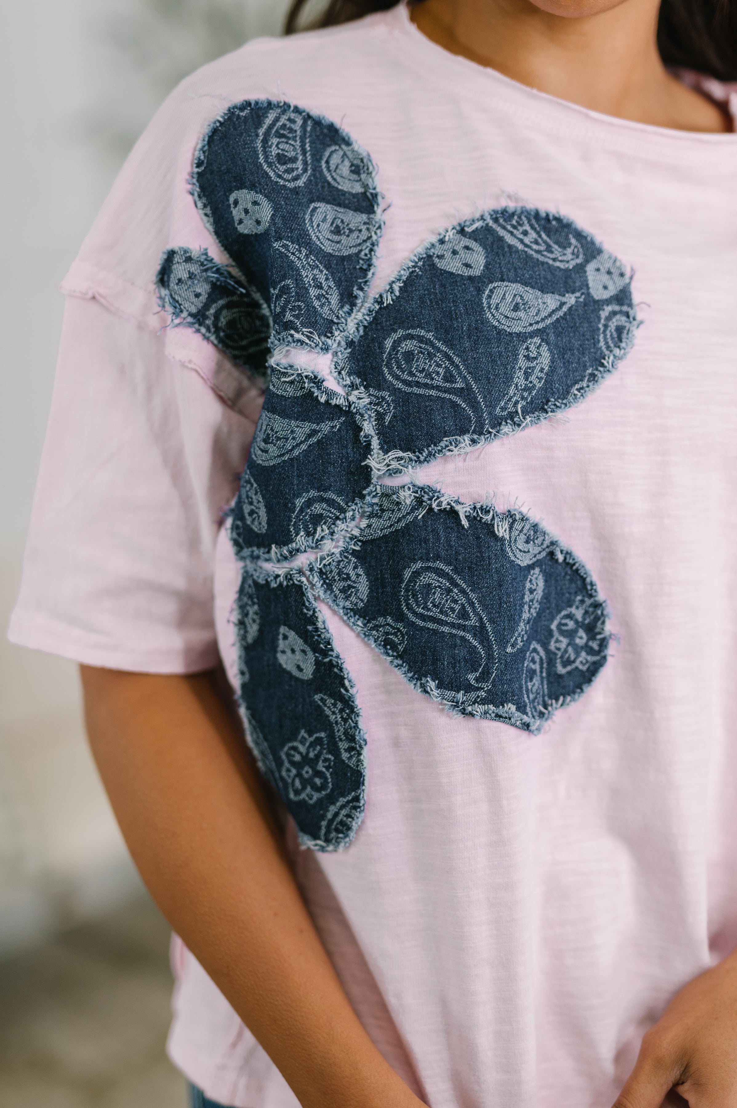 Haptics Exactly My Type Paisley Floral Applique Top Womens