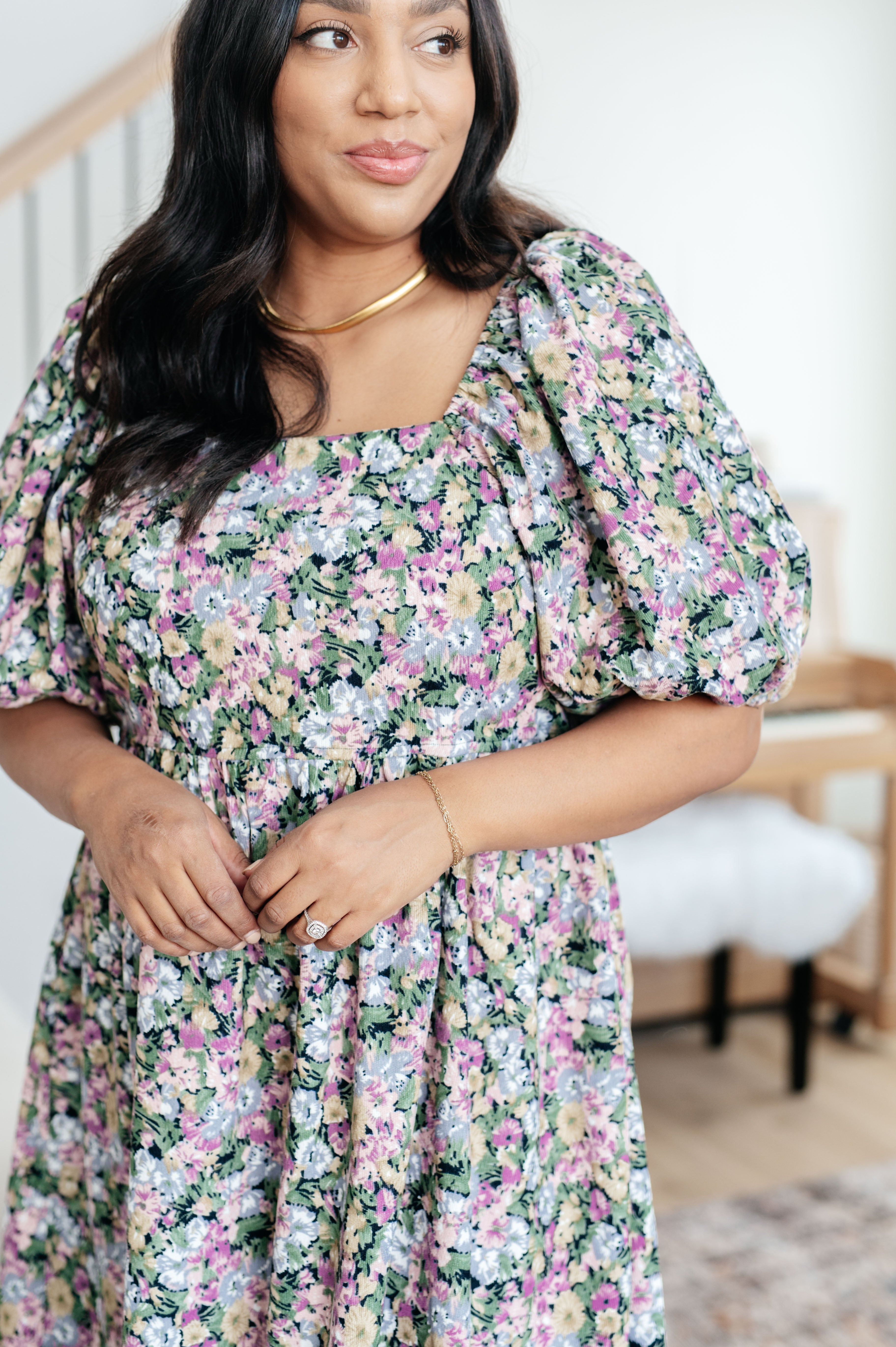 Polagram Excellence Without Effort Puff Sleeve Floral Dress Dresses