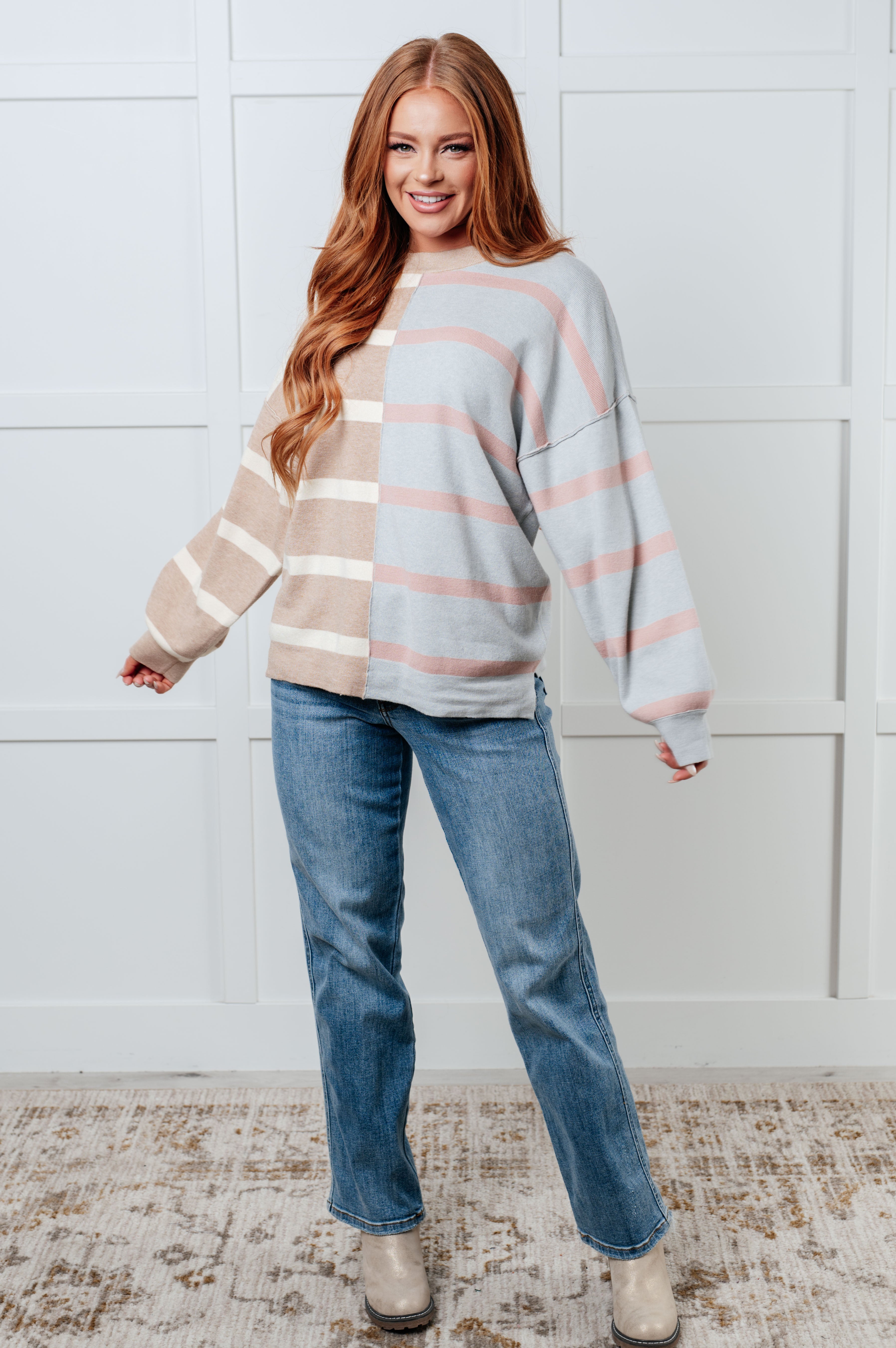 One Eleven North Exceptional Thought Striped Patchwork Sweater Shirts & Tops