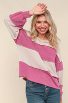 Haptics Latte & Magenta Color Block Loose Fit Knit Pullover