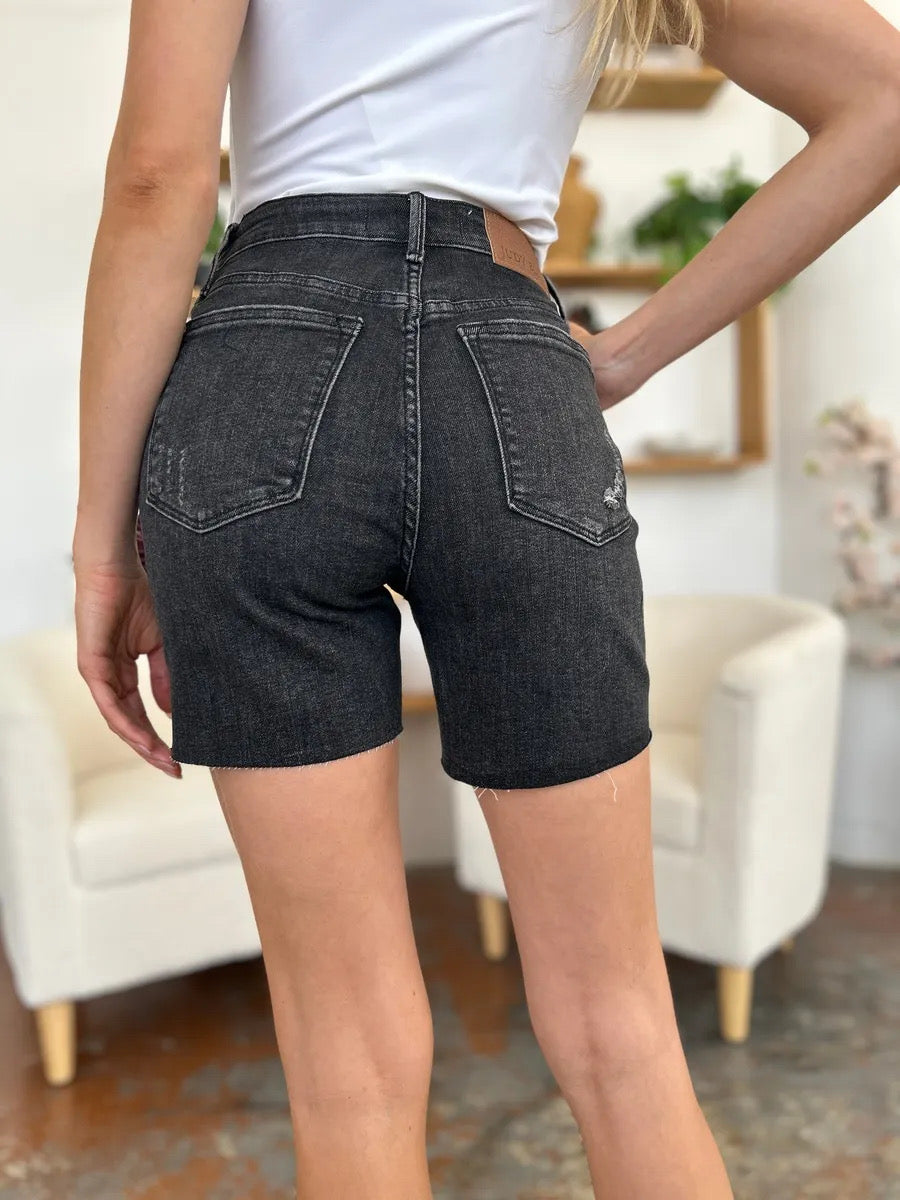 Judy Blue Washed Black High Rigid Front Denim Shorts Trendsi