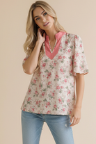 Haptics Blooming Season Split Neck Floral Blouse Womens