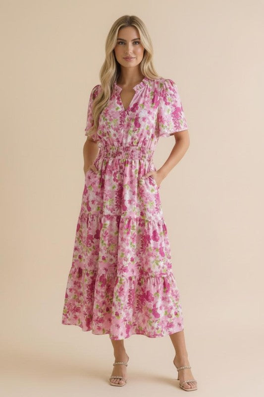 Haptics A Georgia Dream in Pink Floral Midi Dress