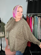Zenana Army Green Drop Shoulder Melange Sweater Bloom 2023 Winter Sale