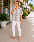 Haptics Can't Control It Collared Color Block Top Womens