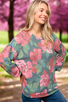 Haptics Hunter Green Floral Brushed Hacci Sweater Top Haptics