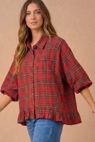 Ruffle the Rules Plaid Flannel Top in Red
