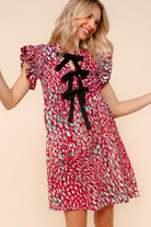 Haptics Pattern Pending Bow Detail Dress in Fuchsia and Black Womens