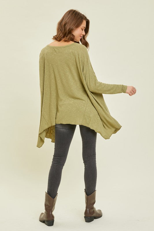 Heyson Oversized Ribbed Sharkbite Hem Top Ruby Idol Apparel