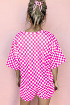 Preorder: Fuchsia Pink Checkered Round Neck Top and Shorts Two-Piece Set