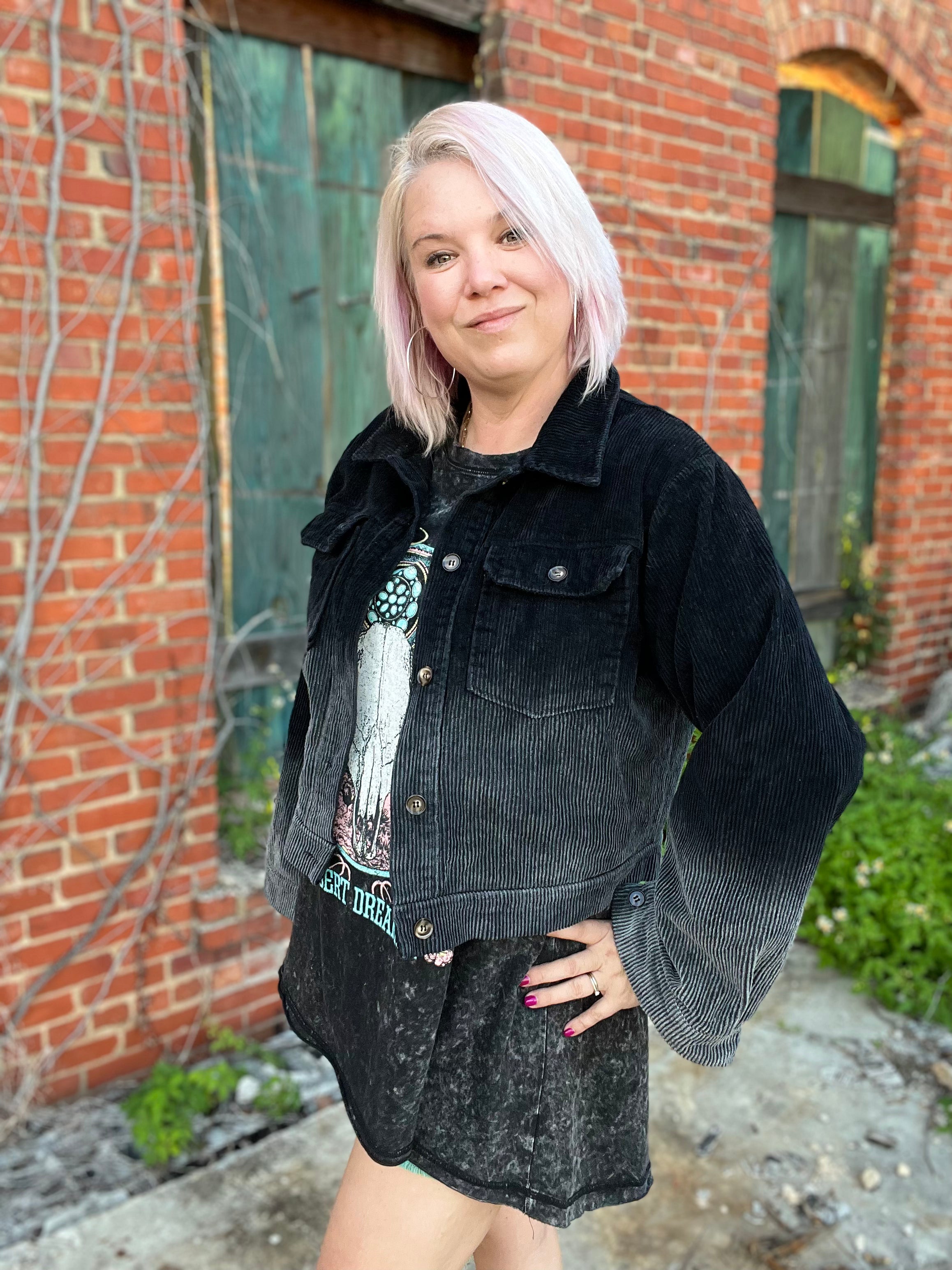 White Birch Corduroy Ombre Woven Jacket Black Final Sale Charcoal Final Sale