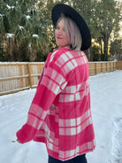 Davi & Dani Hot Pink Checker Plaid Open Front Drop Shoulder Longline Coat Coats & Jackets