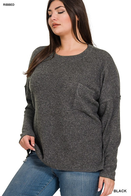 Zenana Plus Ribbed Brushed Melange Hacci Sweater ZENANA