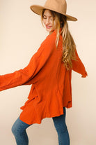 Haptics Everyday Rust Button Down Sharkbite Cotton Slub Tunic Top Haptics