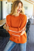 Haptics Rust Rib Knit Stitch Detail Oversized Sweater Haptics