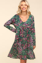 Haptics Hunter Green Floral and Animal Print Buttery Smooth Dress Ruby Idol Apparel