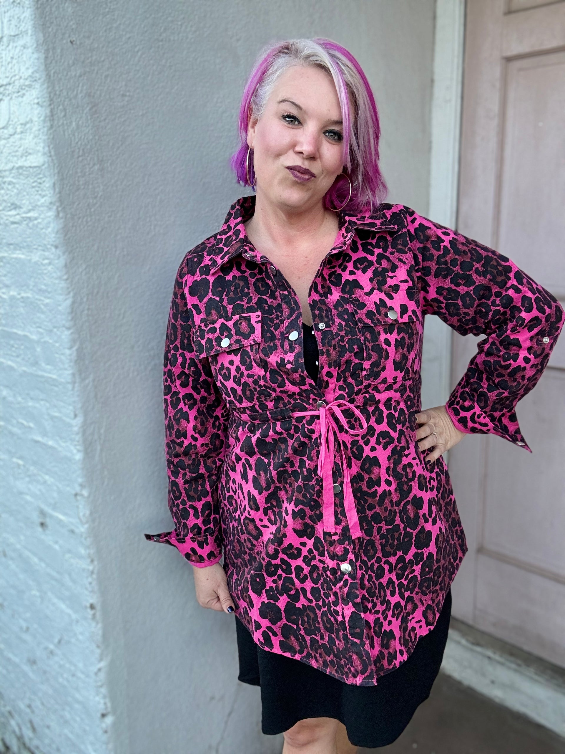 Jodifl Hot Pink Leopard Print Jacket - Hot Pink / S Jodifl Hot Pink Leopard Print Jacket - Hot Pink / S