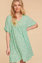 Haptics Everyday Mint Ditzy Floral Woven Dolman V Neck Dress Haptics