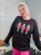 Ruby Idol Pink Sequin Nutcracker Ribbed Round Neck Long Sleeve Sweatshirt Ruby Idol Apparel