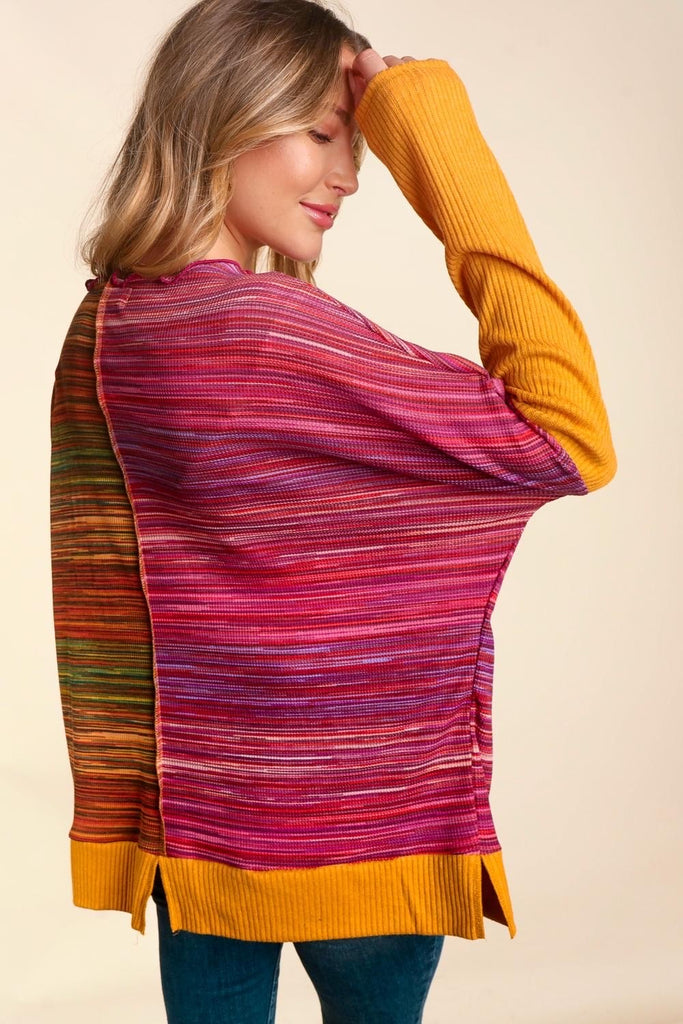 Haptics Wild About You Magenta & Olive Space Dye Thermal Knit Top Haptics