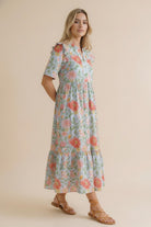 Haptics Floral Frilled Notch Neck Midi Dress in Sky Blue