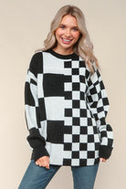 Haptics Black and White Checkerboard Color Block Oversized Sweater