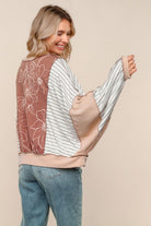 Haptics Mocha/Oatmeal Oversized Striped and in Floral Long Sleeve Dolman Top
