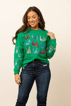 Southern Grace Fa La La Sequins Green Sweater Shirts & Tops