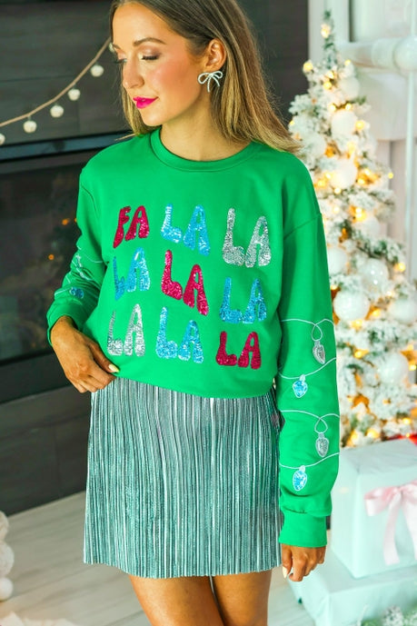 Southern Grace Fa La La Sequins Green Sweater 2XL Shirts & Tops