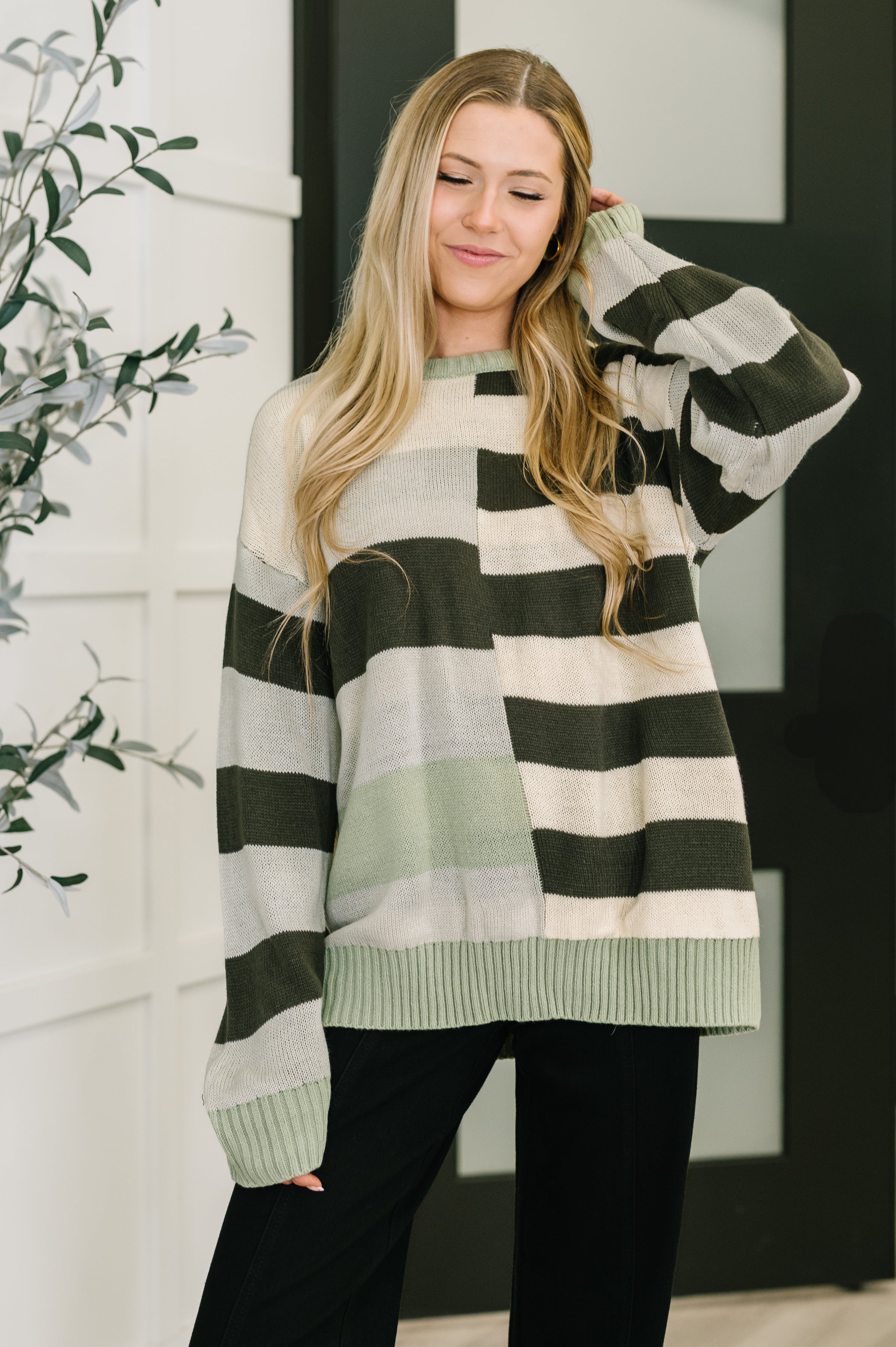 Fall Into Us Color Block Knit Pullover Womens