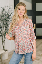 Favorite Florist Split Neck Half Sleeve Top Womens