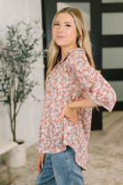 Favorite Florist Split Neck Half Sleeve Top Womens