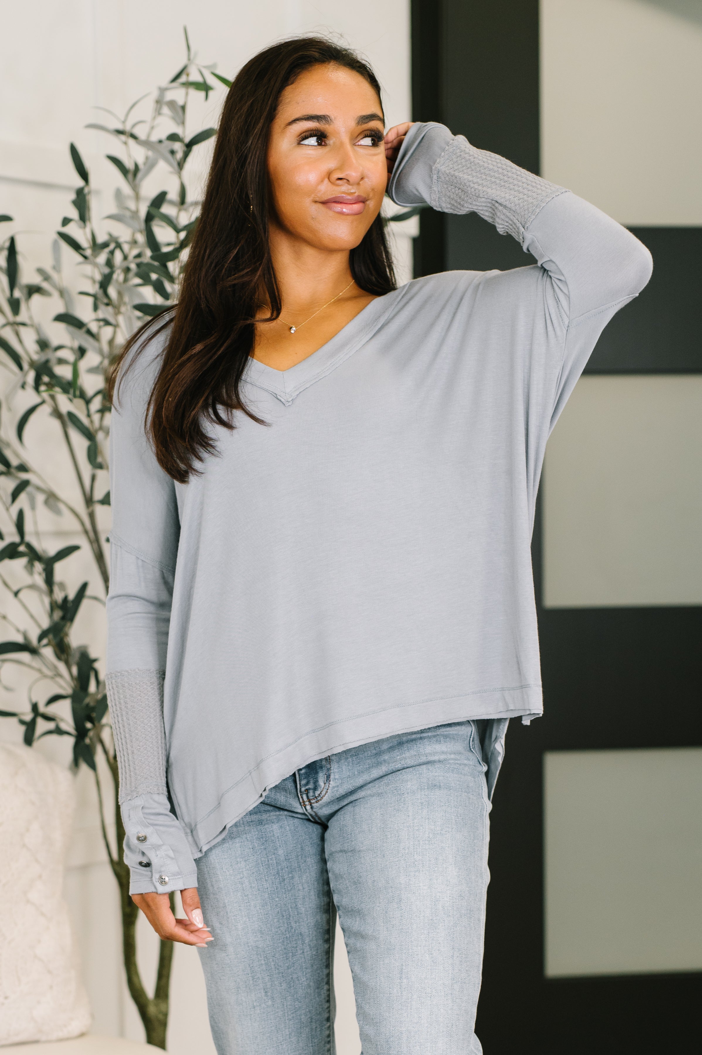 In Loom Feel That Something Contrast Sleeve Jersey Knit Top Womens