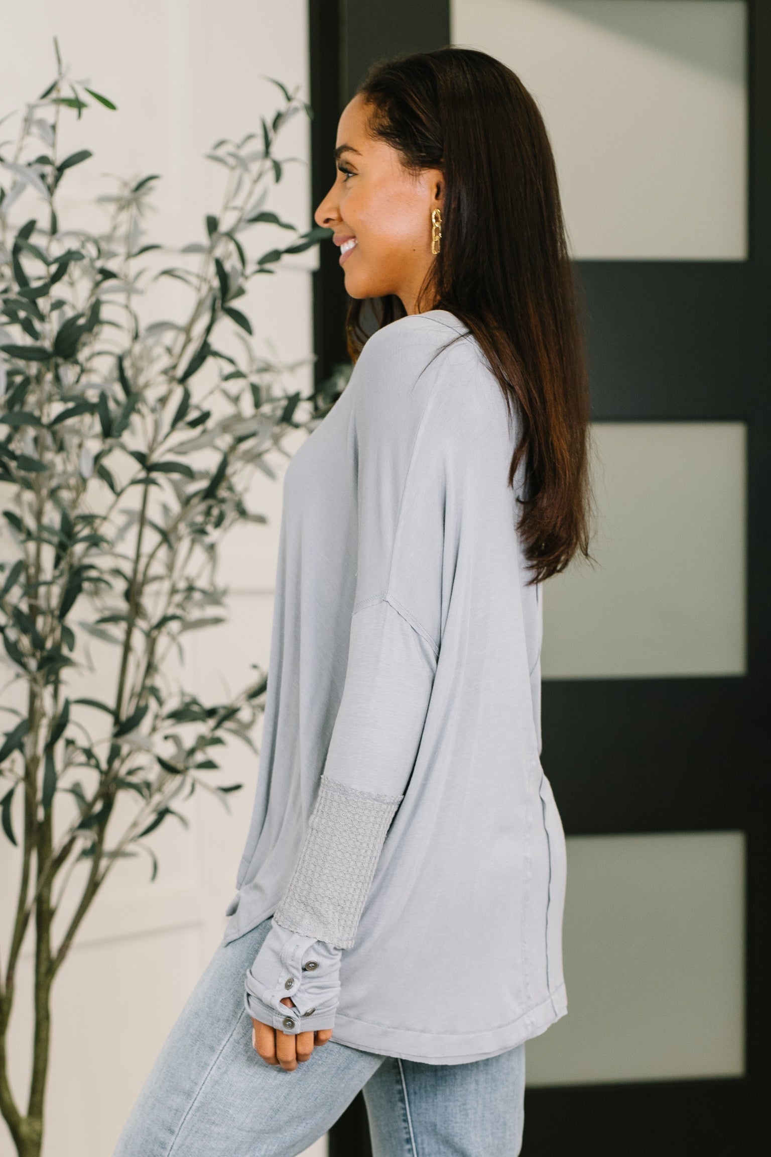 In Loom Feel That Something Contrast Sleeve Jersey Knit Top Womens