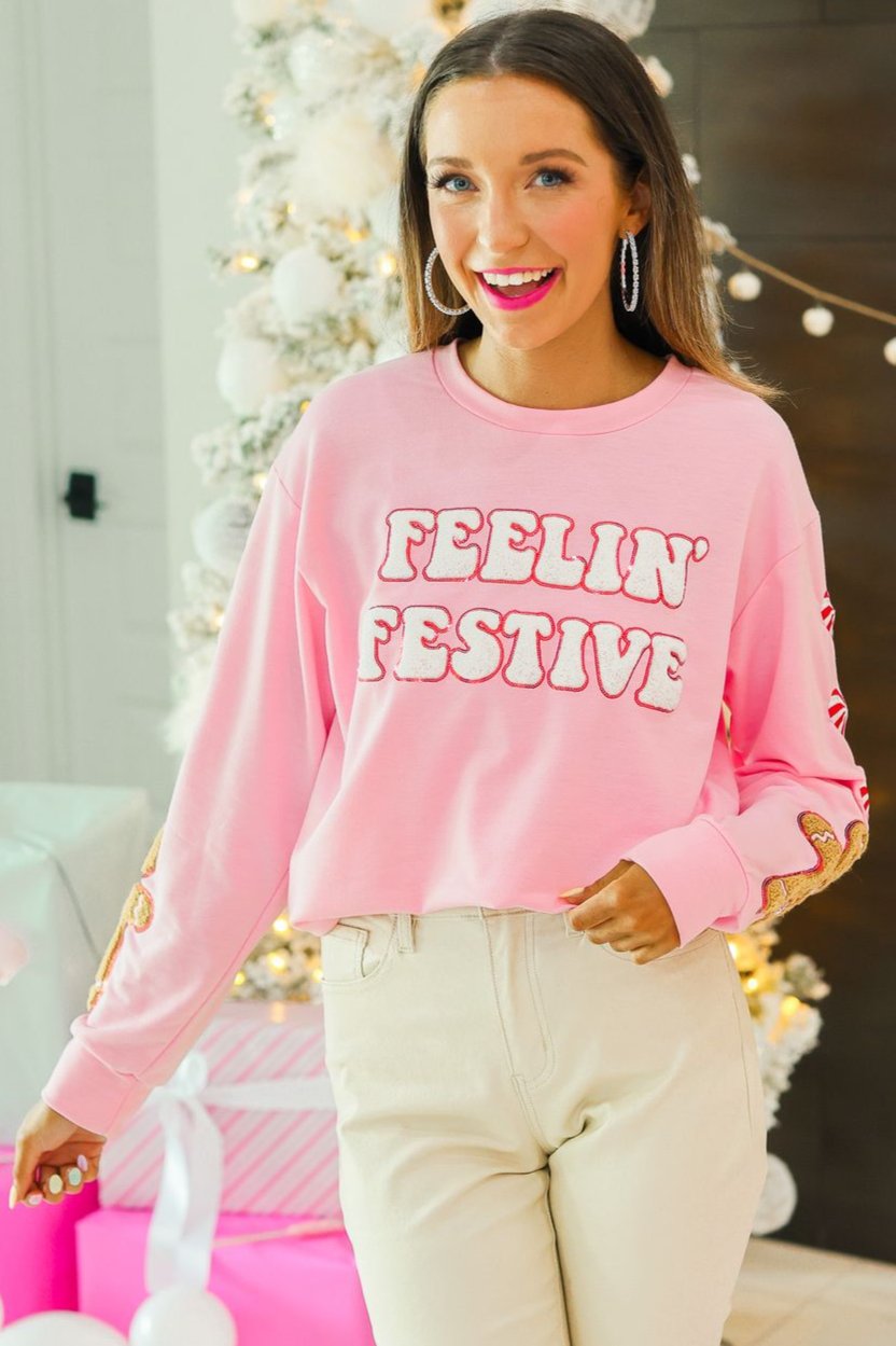 Southern Grace Feelin Festive Pink Sweater Shirts & Tops