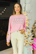 Southern Grace Feelin Festive Pink Sweater Shirts & Tops