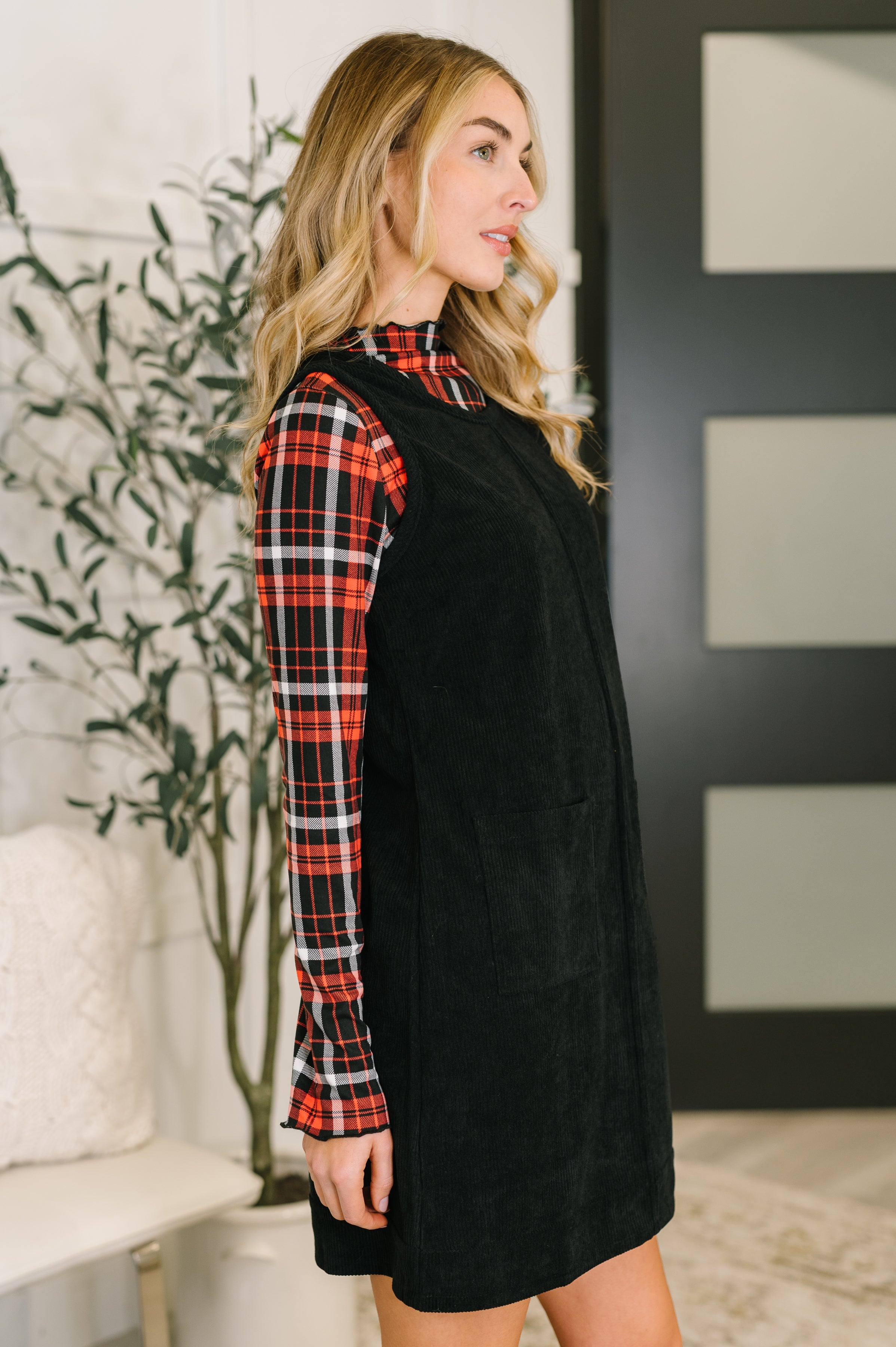One Eleven North Feeling That Way Corduroy Dress in Black Womens