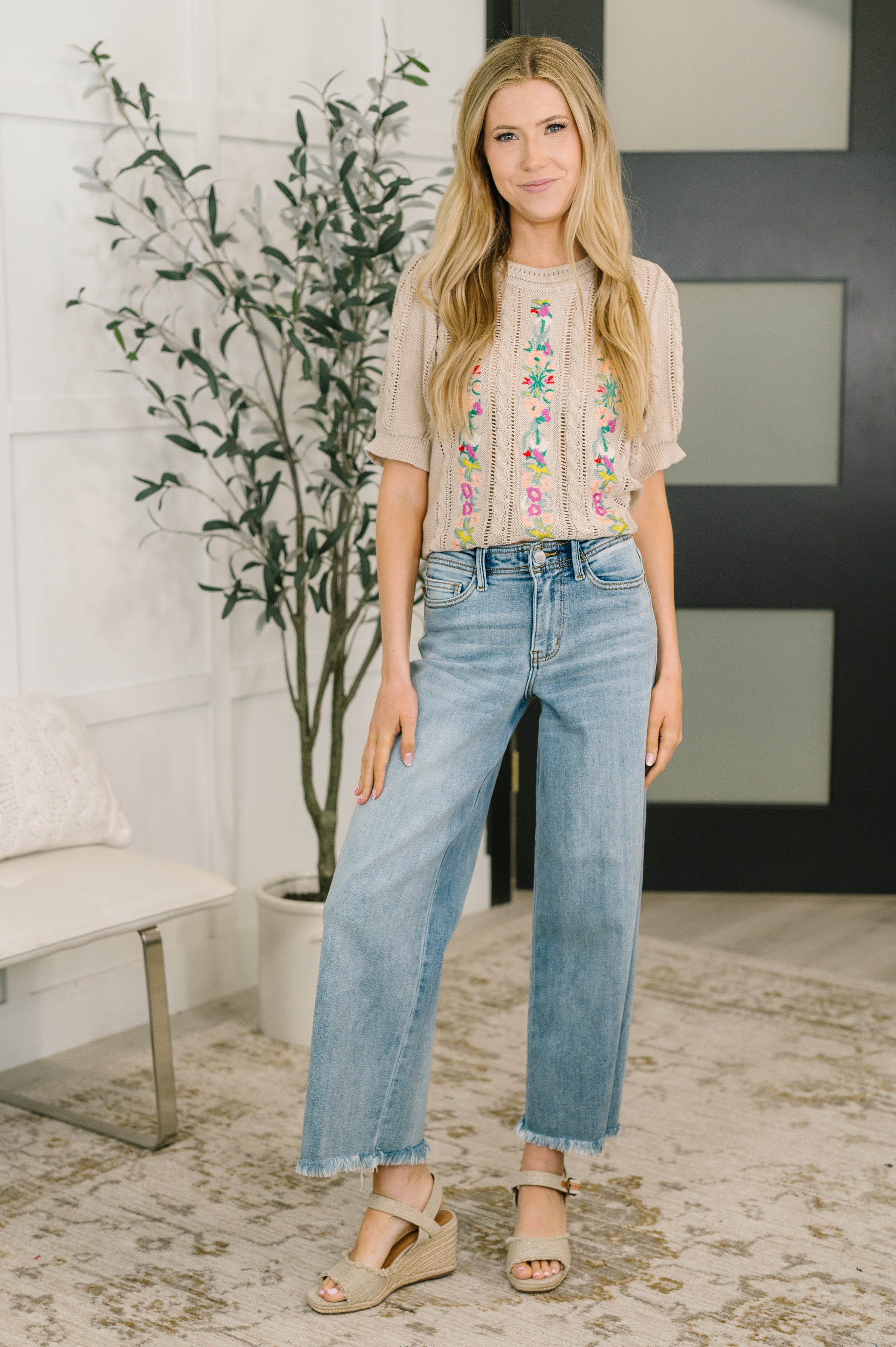 Feel so Fine Embroidered Knit Top Womens