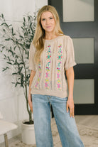 Feel so Fine Embroidered Knit Top Womens