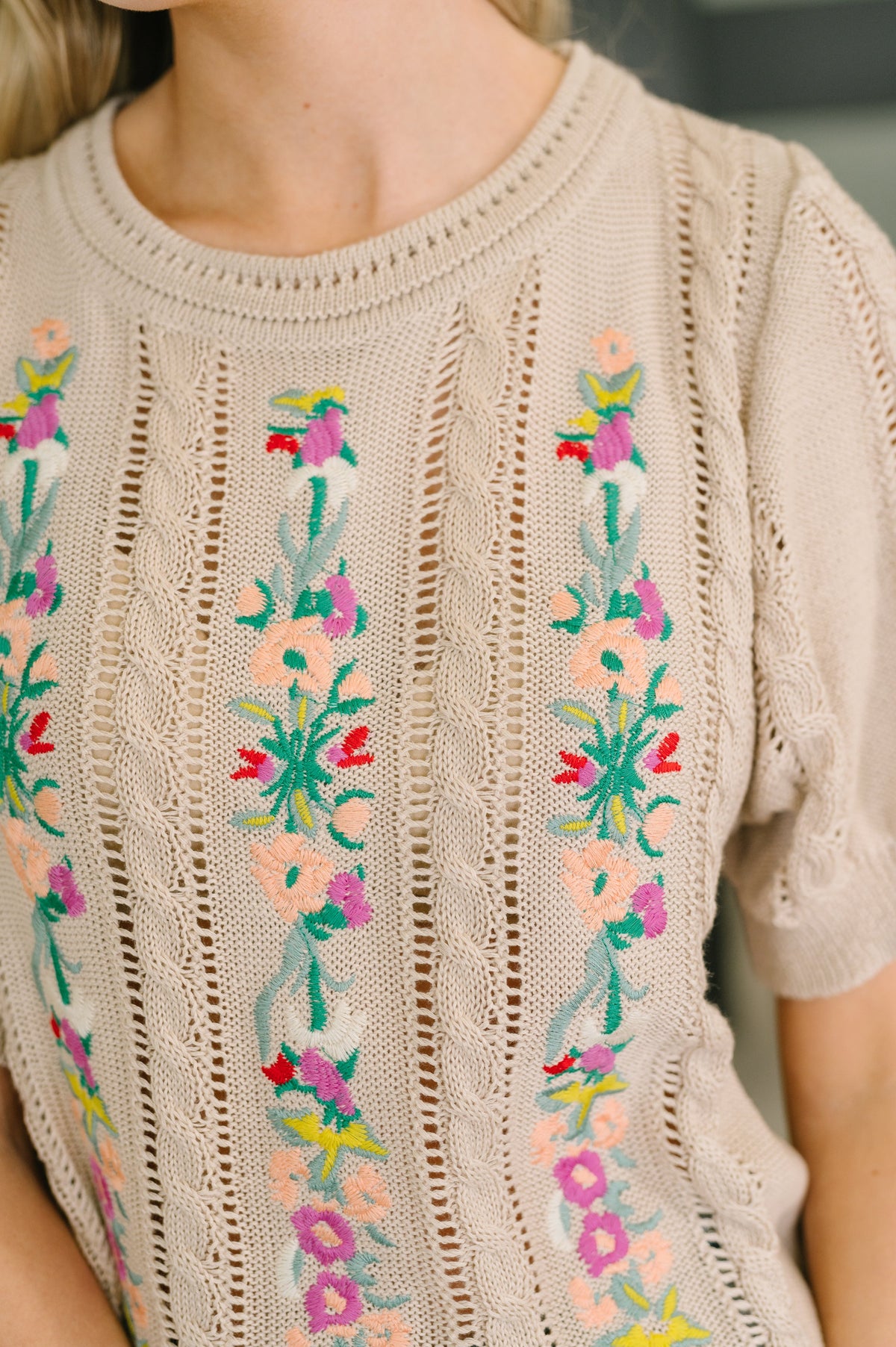 Haptics Feel so Fine Embroidered Knit Top Womens
