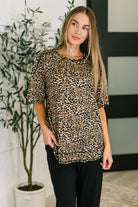 Very J Feline Fine Ribbed Knit Relaxed Tee in Mocha Womens