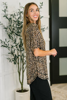 Very J Feline Fine Ribbed Knit Relaxed Tee in Mocha Womens