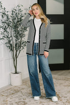 One Eleven North Finagle Your Way Striped Cardigan in Black & White Womens