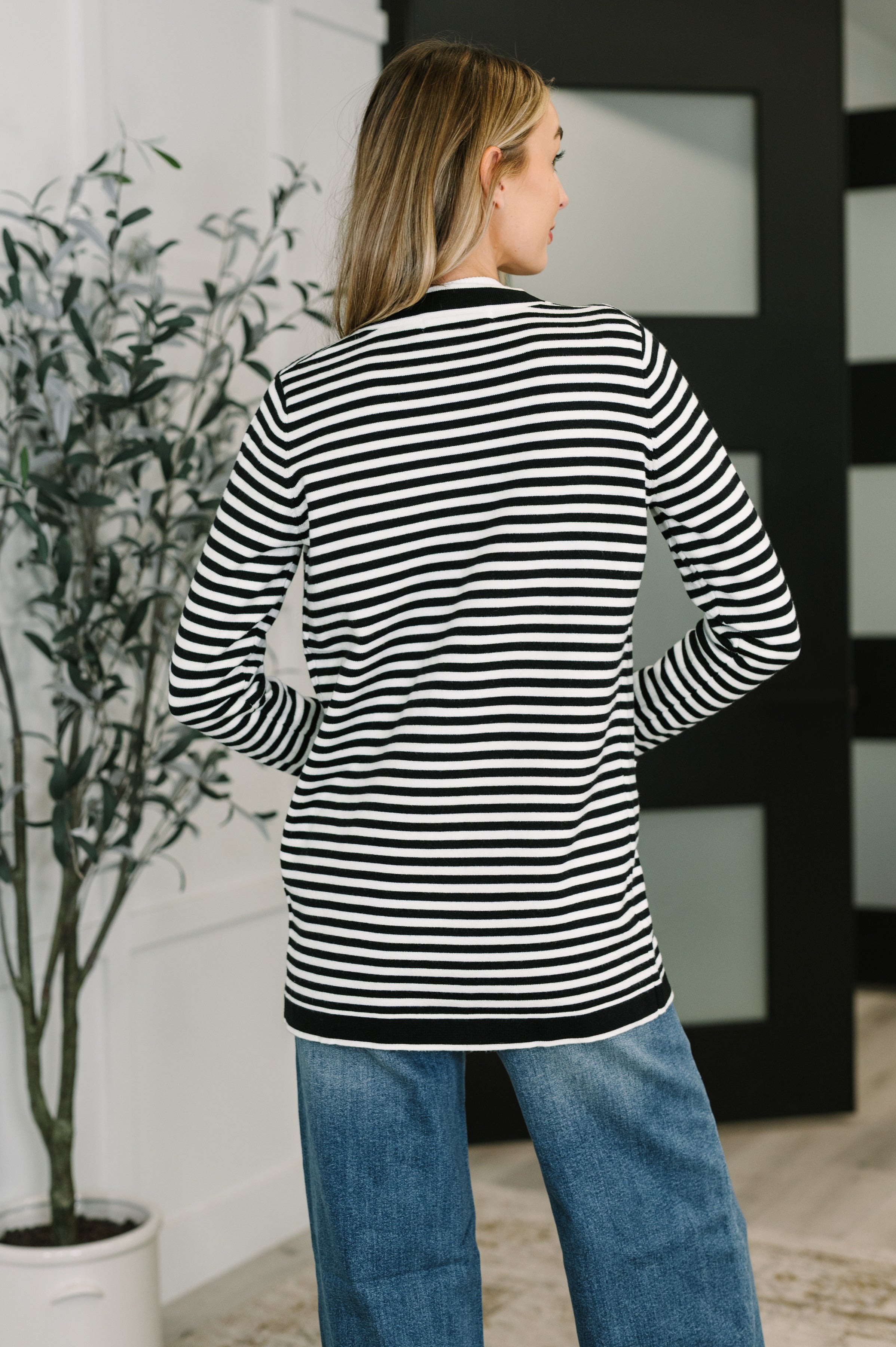 One Eleven North Finagle Your Way Striped Cardigan in Black & White Womens