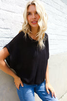 First Love Black Loose Knit Dolman Top/Coverup with Crochet Details