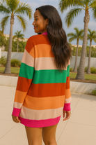 First Love Multicolor Block Open Long Cardigan