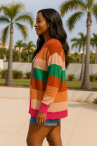 First Love Multicolor Block Open Long Cardigan