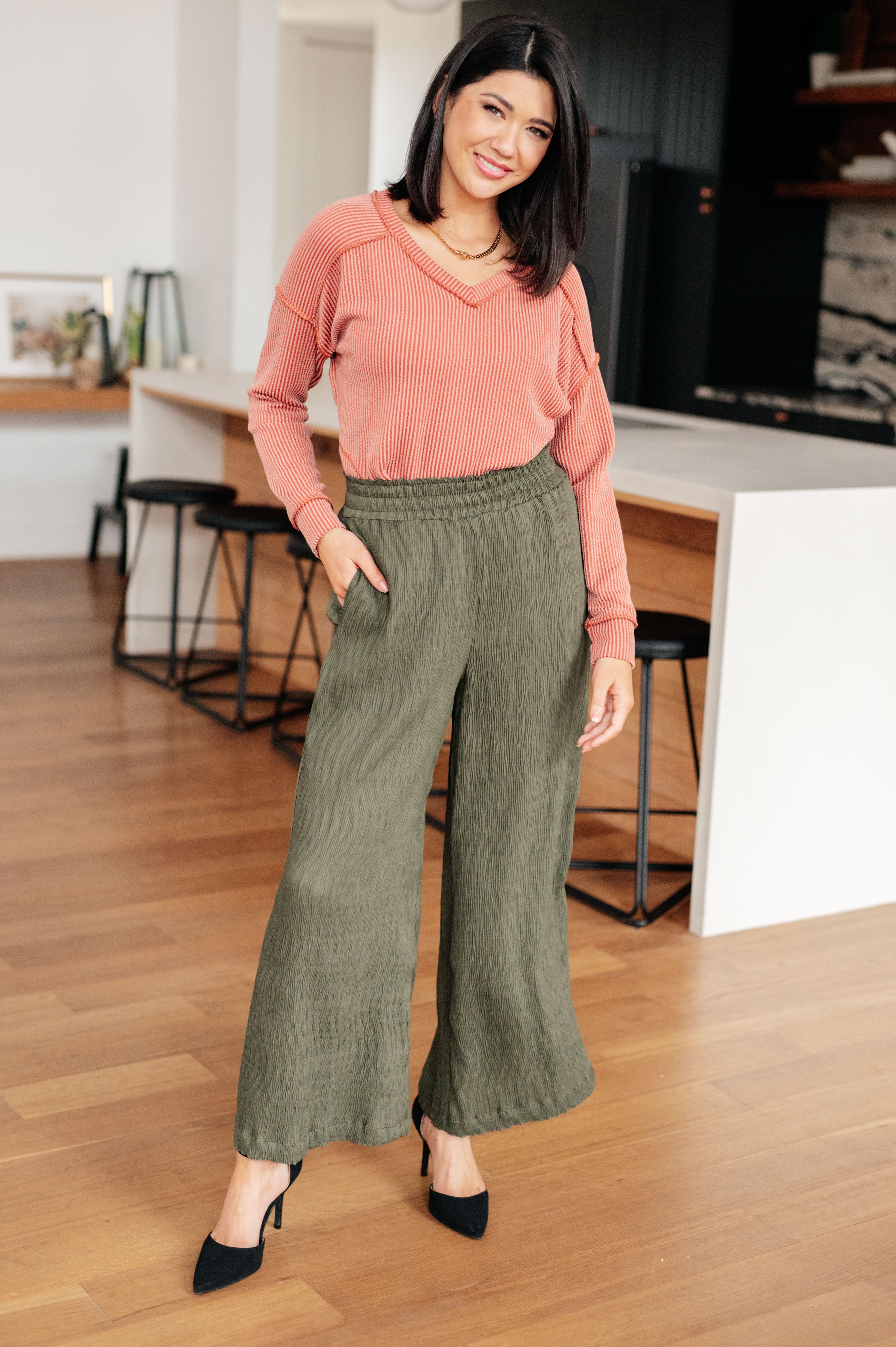 7th Ray First and Foremost Exposed Seams Rib Knit Long Sleeve Top Tops