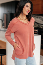 7th Ray First and Foremost Exposed Seams Rib Knit Long Sleeve Top Tops